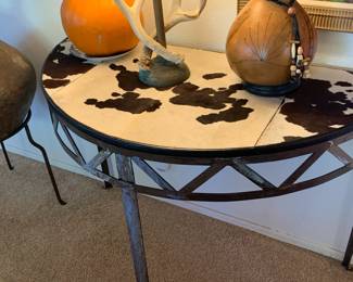Cowhide Leather Top Iron Sofa Table