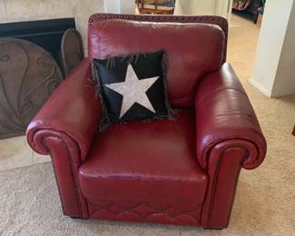 Red Leather Chair w/Hobnail Accents