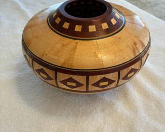 Segmented bowl materials curly maple,bloodwood, yellowheart,black veneer t 
