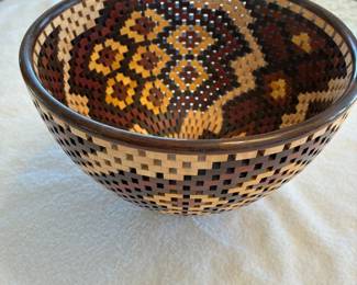  Open Segmented bowl, materials wenge, hard maple, bloodwood, yellowheart 