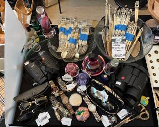 Richard Silver Perfume Bottle, Ray Ban New Wayfarer Glasses, Lotton Studio 1997 Bottle, Watches, Murano OBall Perfume Bottle