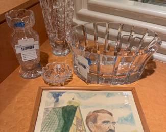 Waterford Criss Cross Scalloped Vase, Orrefors Stenhammer Crystal Bowl