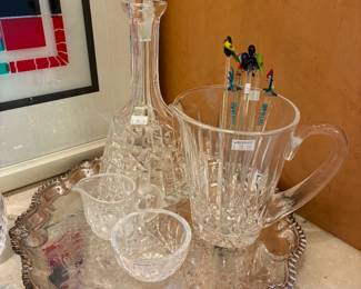 Crystal Pitcher, Pitcher Decanter, Footed Tray