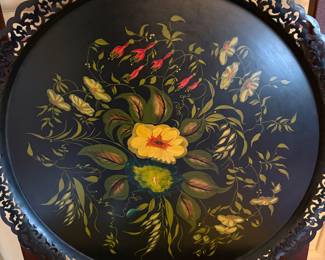 Antique reticulated tole tray