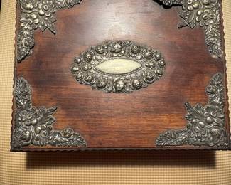 Antique sterling silver/walnut jewelry box engraved "Natalie"