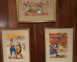 1920s Turkish political commentary watercolors  