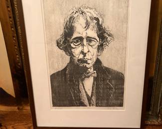 Dan Miller, American. Signed woodcut.