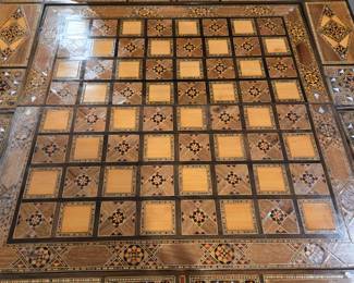 Syrian made wooden inlay backgammon and chess table