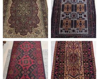 Top left is silk on silk Kashmiri (w/certificate/receipt), Top right is 3x5 Afghan, Bottom left is Afghan runner 3x10, Bottom right is 3x5 Afghan