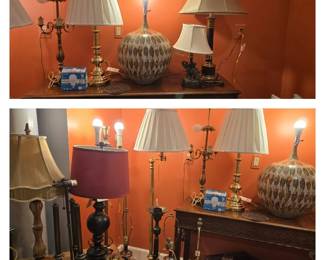 Baker Furniture solid wood console table & Selection of lamps for sale - includes brass Stiffel