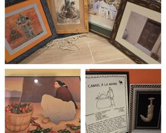 Native American / Southwest porcelain tile artwork, several Middle Eastern pieces of framed art (just a selection...many more). Anyone Interested in Camel A La Mode?!