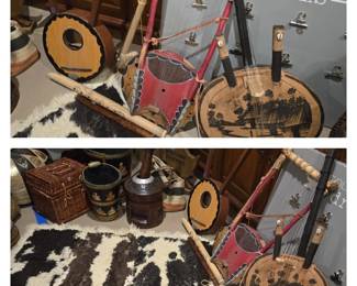 African instruments African rug and old 45 records
