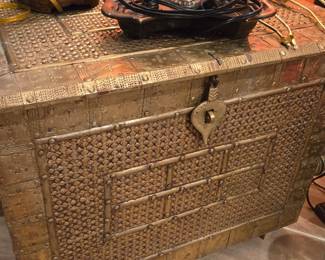 Indian wooden trunk with intricate metal design