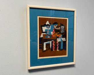 Picasso Three Magicians Vintage Framed Needlepoint