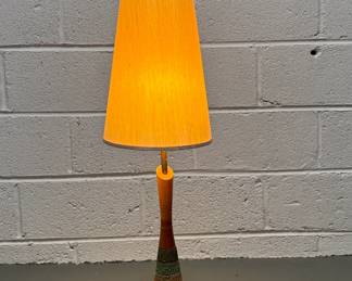 1960s Green Striped Conical Ceramic Lamp - Working