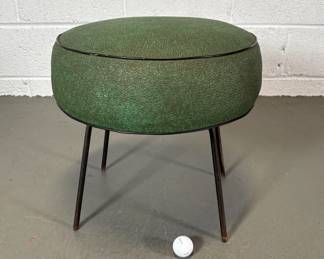 MCM Green Vinyl And Metal Ottoman / Footstool