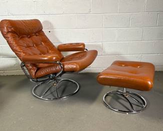 Ekornes Stressless Recliner & Ottoman, Brown Leather