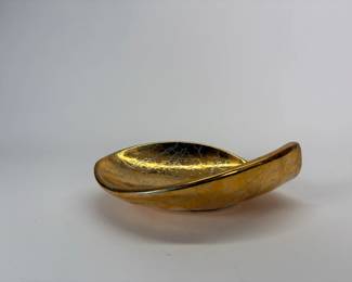 MCM Gold And Teal Crackled Glaze Ceramic Dish/Bowl