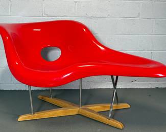 Vintage Red Eames La Chaise Style Lounge Chair