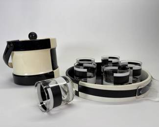 Georges Briard Black And White Glasses (6), Ice Bucket, Serving Tray