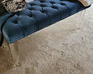 Velvet seat bench acrylic legs