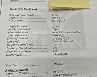 Levian paperwork with all sizes weights karats and purchase prices. There def real!!