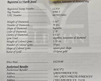 Levian paperwork with all sizes weights karats and purchase prices. There def real!!