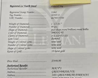 Levian paperwork with all sizes weights karats and purchase prices. There def real!!