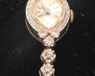 vintage 10k gold and diamond womens watch 