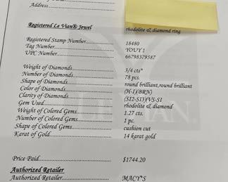 Levian paperwork with all sizes weights karats and purchase prices. There def real!!