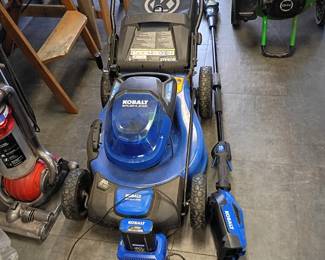 Kobalt lawnmower and hedge trimmer with batteries and charger 