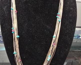 awesome sterling silver and turquoise necklace maybe Zuni 