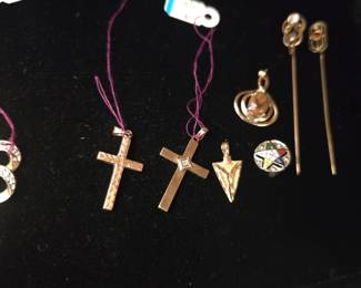 14k gold pendants and two Victorian gold pins 