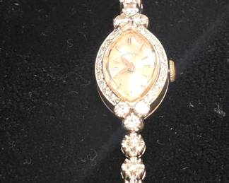 vintage 10k gold and diamond womens watch 