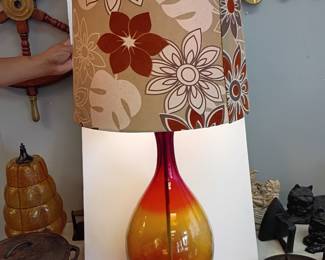 Awesome Blenko Art glass Genie lamp MCM with a more modern lampshade 