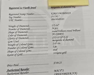 Levian paperwork with all sizes weights karats and purchase prices. There def real!!