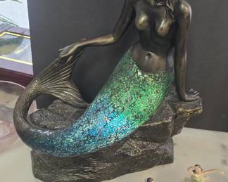 larger crackle glass mermaid table lamp and lenox bird