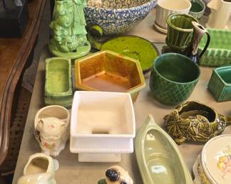 large collection of Carnivale glass, Fenton, Mccoy, Shawnee, and some Roseville pottery. 