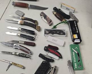 large pocket knife collection. Kershaw, Gerber, Boker, Schrade, Cold Steel, etc etc most are new old stock 