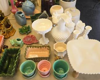 large collection of Carnivale glass, Fenton, Mccoy, Shawnee, and some Roseville pottery. 