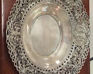 German 800 silver bowl pierced oval 338 grams