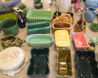 large collection of Carnivale glass, Fenton, Mccoy, Shawnee, and some Roseville pottery. 