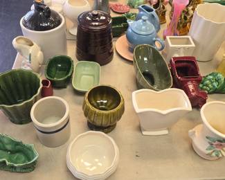 large collection of Carnivale glass, Fenton, Mccoy, Shawnee, and some Roseville pottery. 