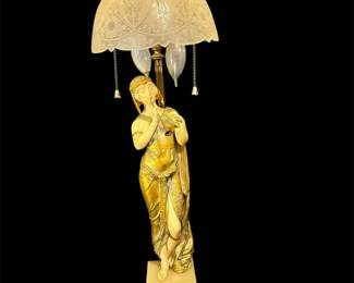 Art Deco Alabaster Figural Table Lamp