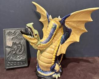 Chinese Carved Dragon Duan Ink Stone Winged Dragon Figurine 