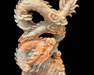 Carved Marble Stone Dragon 2 Ft Tall