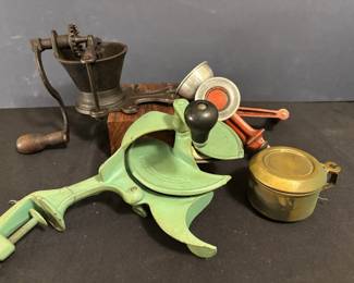 Antique Grinders Meat Slicer And Tea Strainer