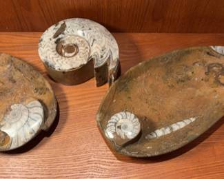 Polished Ammonite Stone Dish And Lidded Box