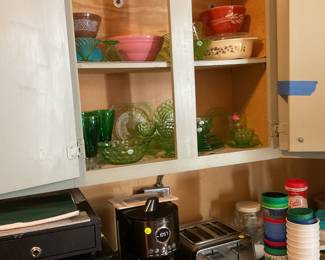 uranium glass , Pyrex, forest green, small appliances