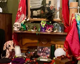 Red and gold sari, mirror, house hold decorations 